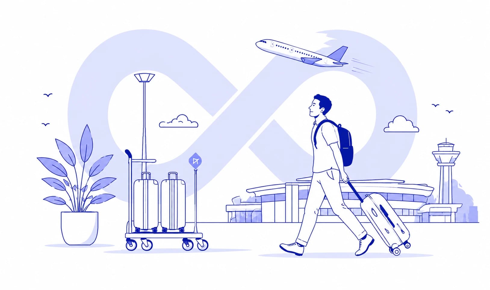 Traveler walking through an airport with luggage